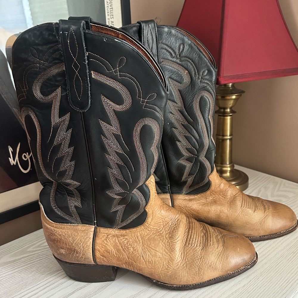 Larry Mahan Black and Tan Western Boots